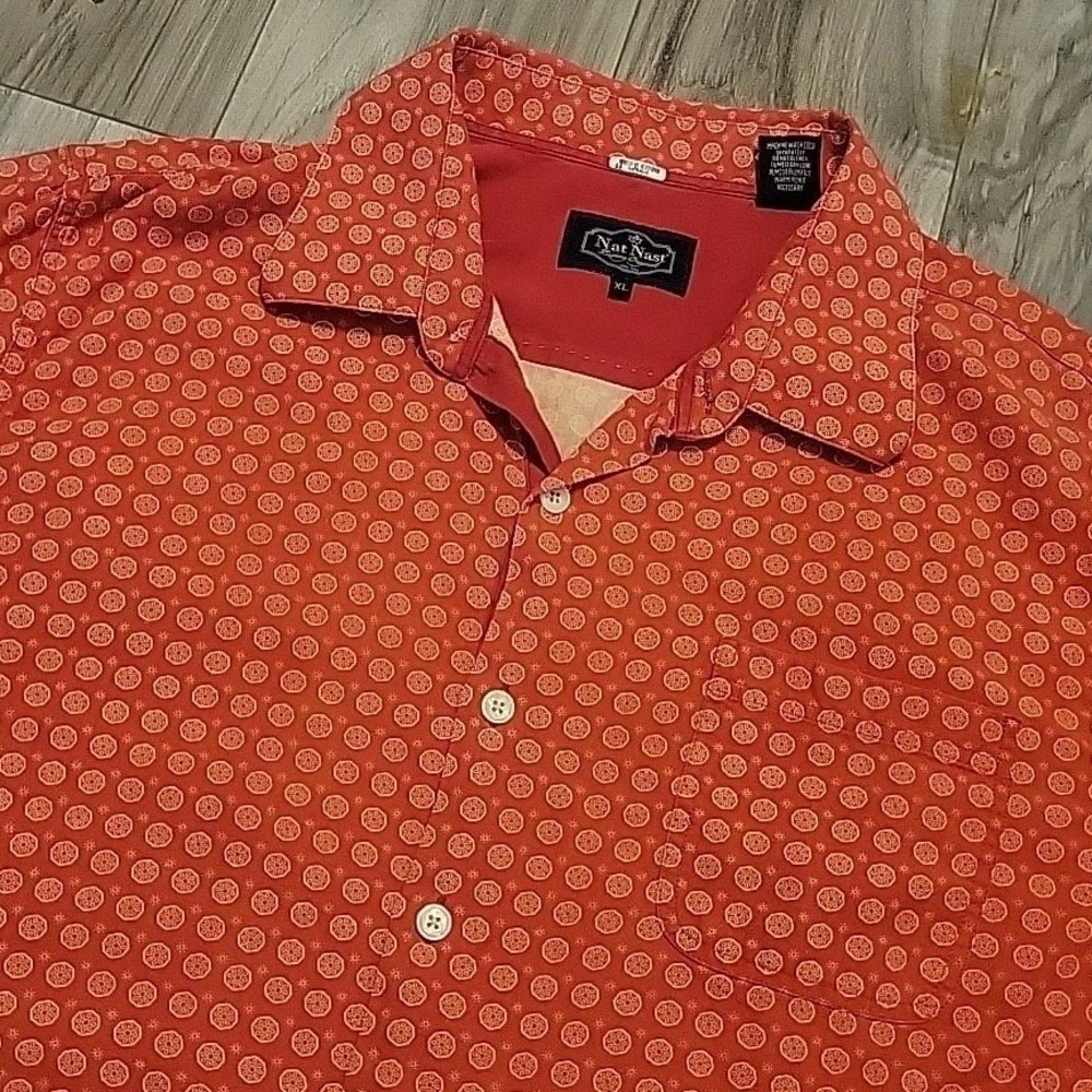 Nat Nast Shirt Mens‎ XL Red Silk Linen Blend Button Up Short Sleeve Casual